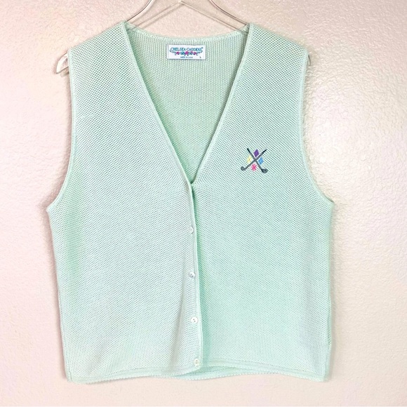 Vtg Chelsea Gardens Mint Green Golf Sweater Vest Size L - Picture 1 of 7